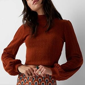 Simons Twik Burnt Orange Puff Sleeve Mock neck Top Large